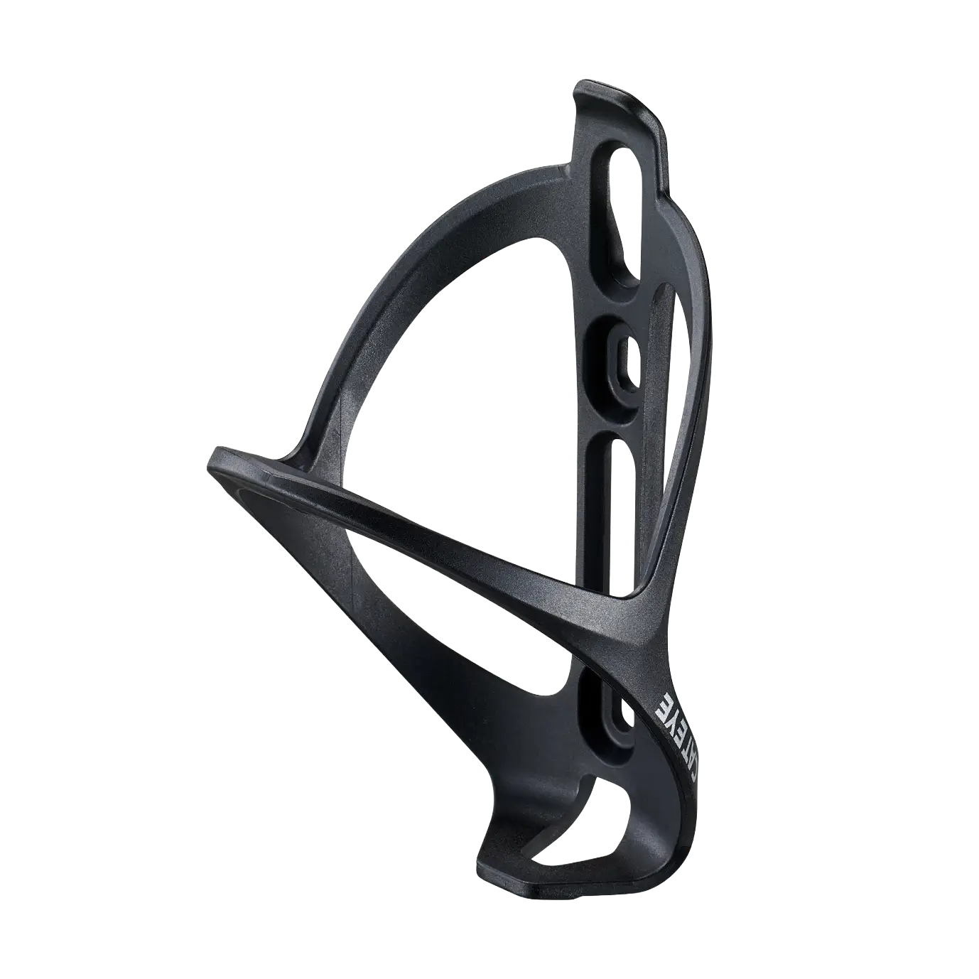 The CATEYE BC-400 Bottle Cage is a lightweight, black, universal bike accessory with a minimalist open-frame design. Shown on a plain white background, it combines style and durability for any cyclist.
