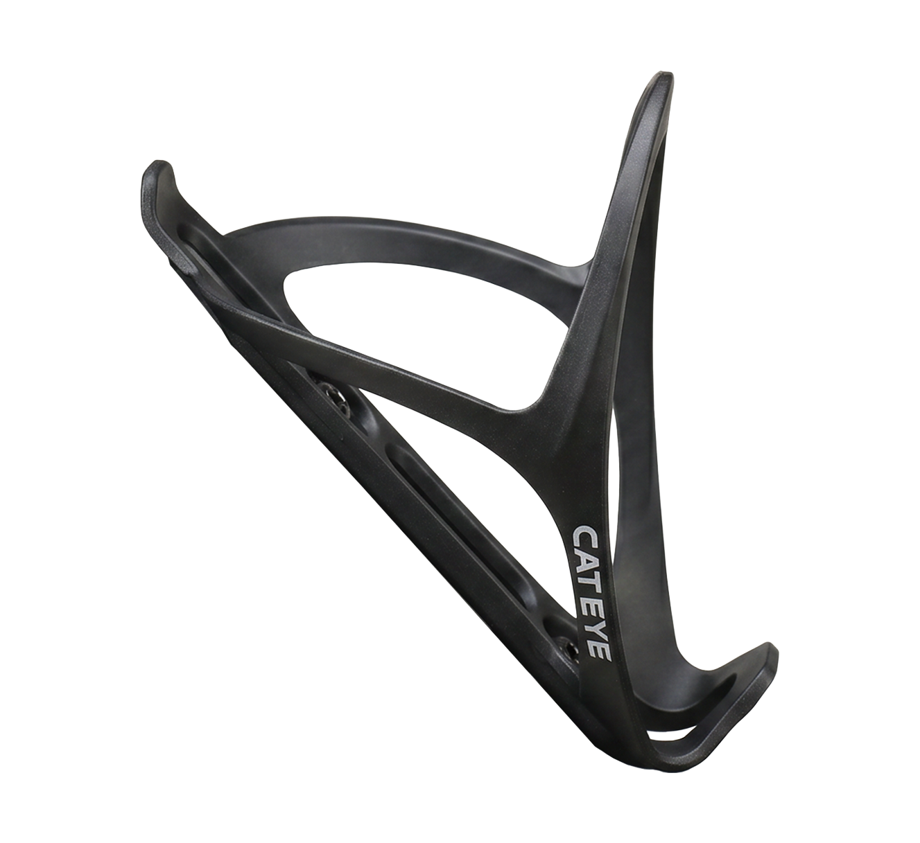 The CATEYE BC-400 Bottle Cage in black features a sleek, minimalist design and lightweight build, displayed against a plain white background.