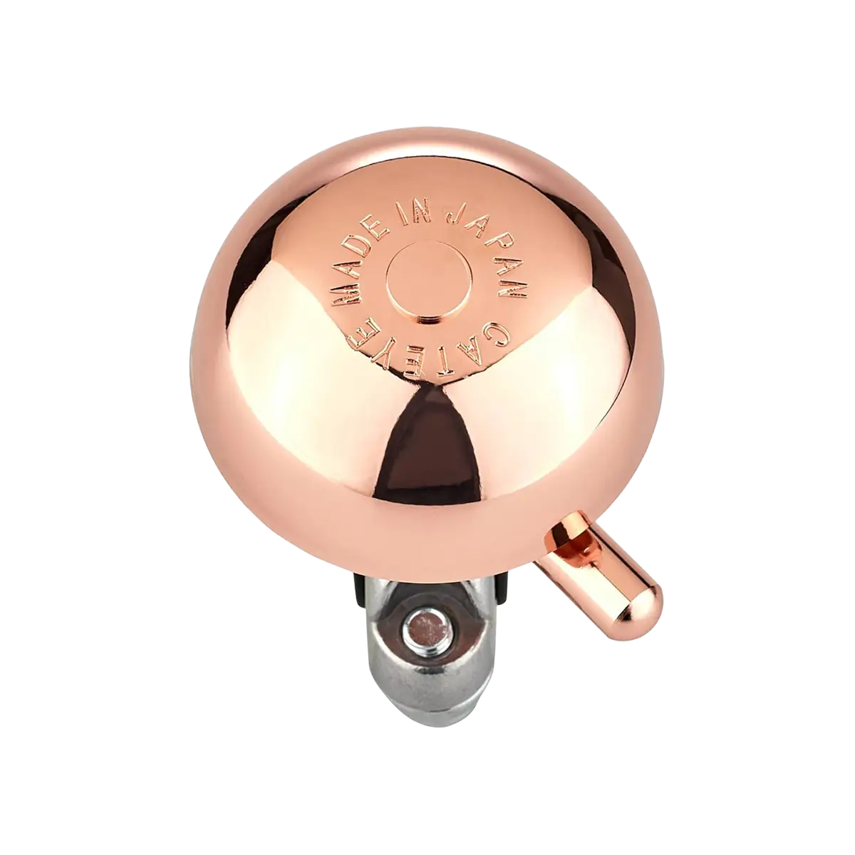 The CATEYE OH-2200 Yamabiko Bell is a shiny, copper-colored cycling bell with MADE IN JAPAN and CATEYE engraved on top and an aluminum die-cast mount, displayed against a white background.