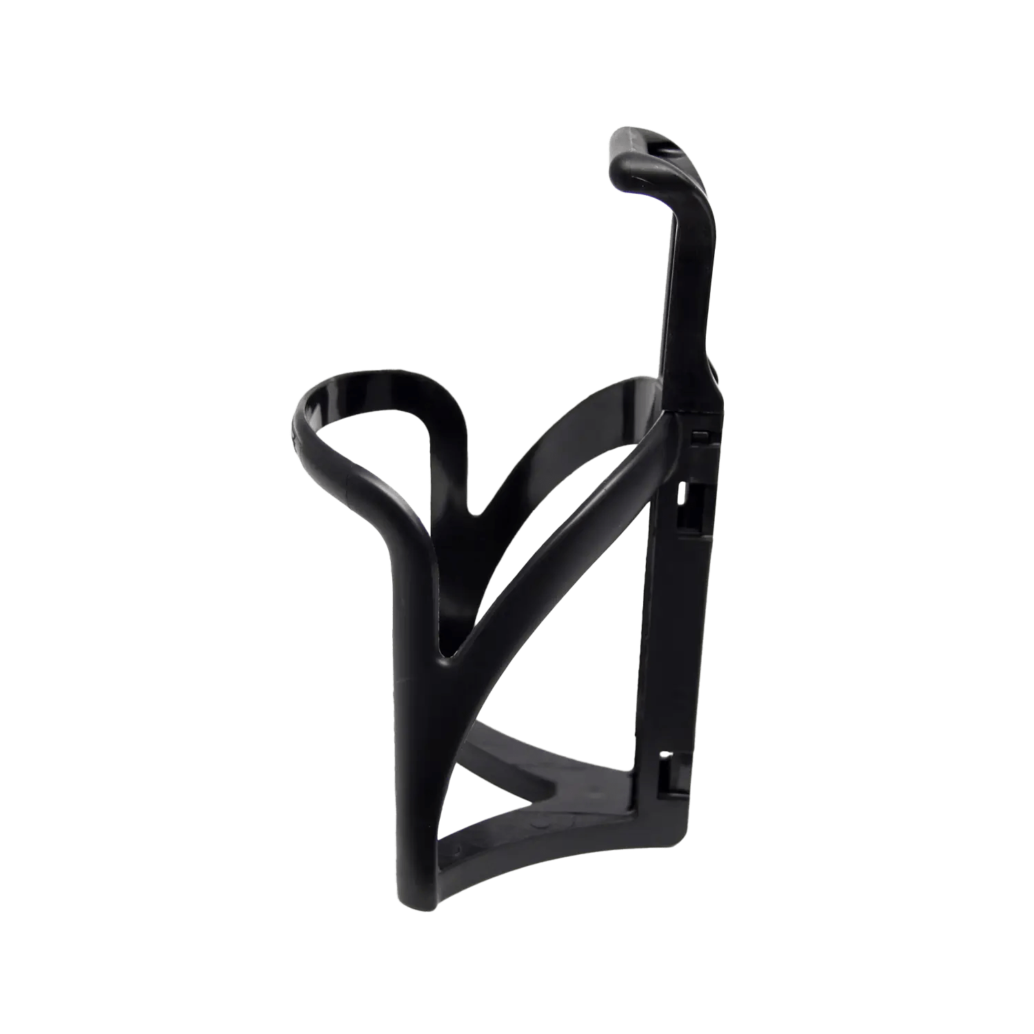 The CATEYE BC-100 Bottle Cage is a black, lightweight accessory featuring an open minimalist design and mono-injection construction, displayed against a transparent background.