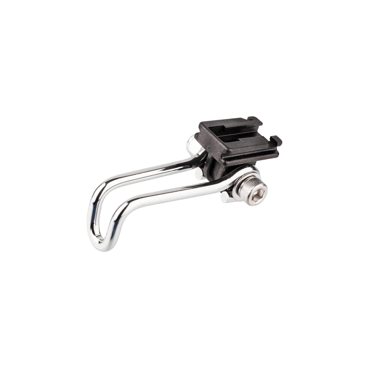 The CATEYE CFB-100 Center Fork Bracket is a durable metal and plastic clamp with bolts, designed for securely attaching a bike saddle to the seat post. Shown isolated on a white background.