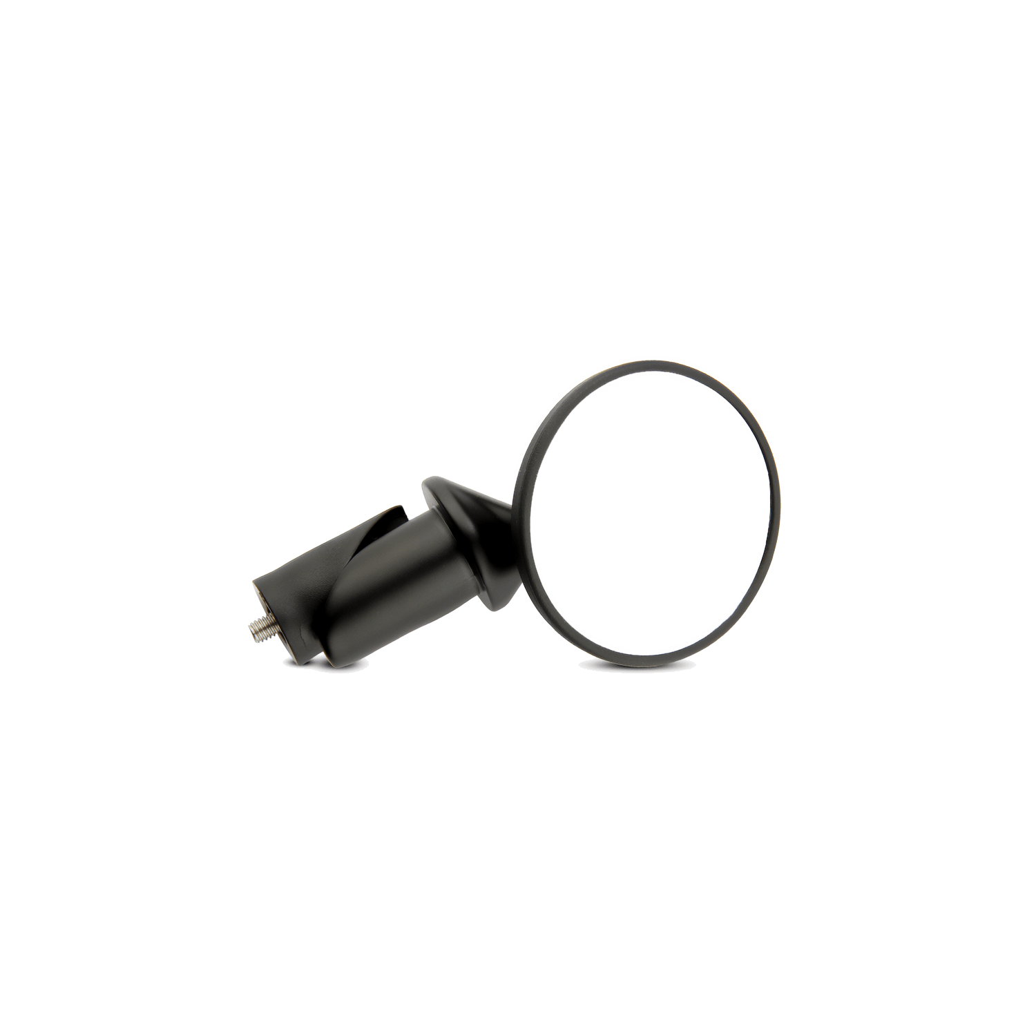 The CATEYE BM-45 Bar End Mirror, a round black handlebar mirror, is displayed against a plain white background with its angled design and visible mounting bracket and screw for improved rear-view safety.