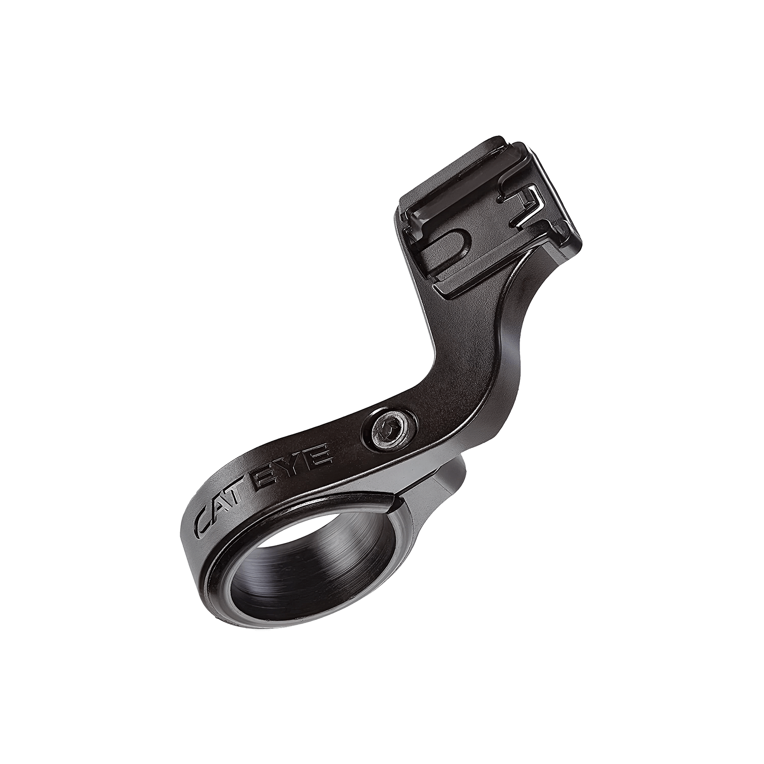 The CATEYE OF-100 Out Front Bracket features a circular clamp and angled holder to securely attach CATEYE cycling computers or accessories to your handlebars.
