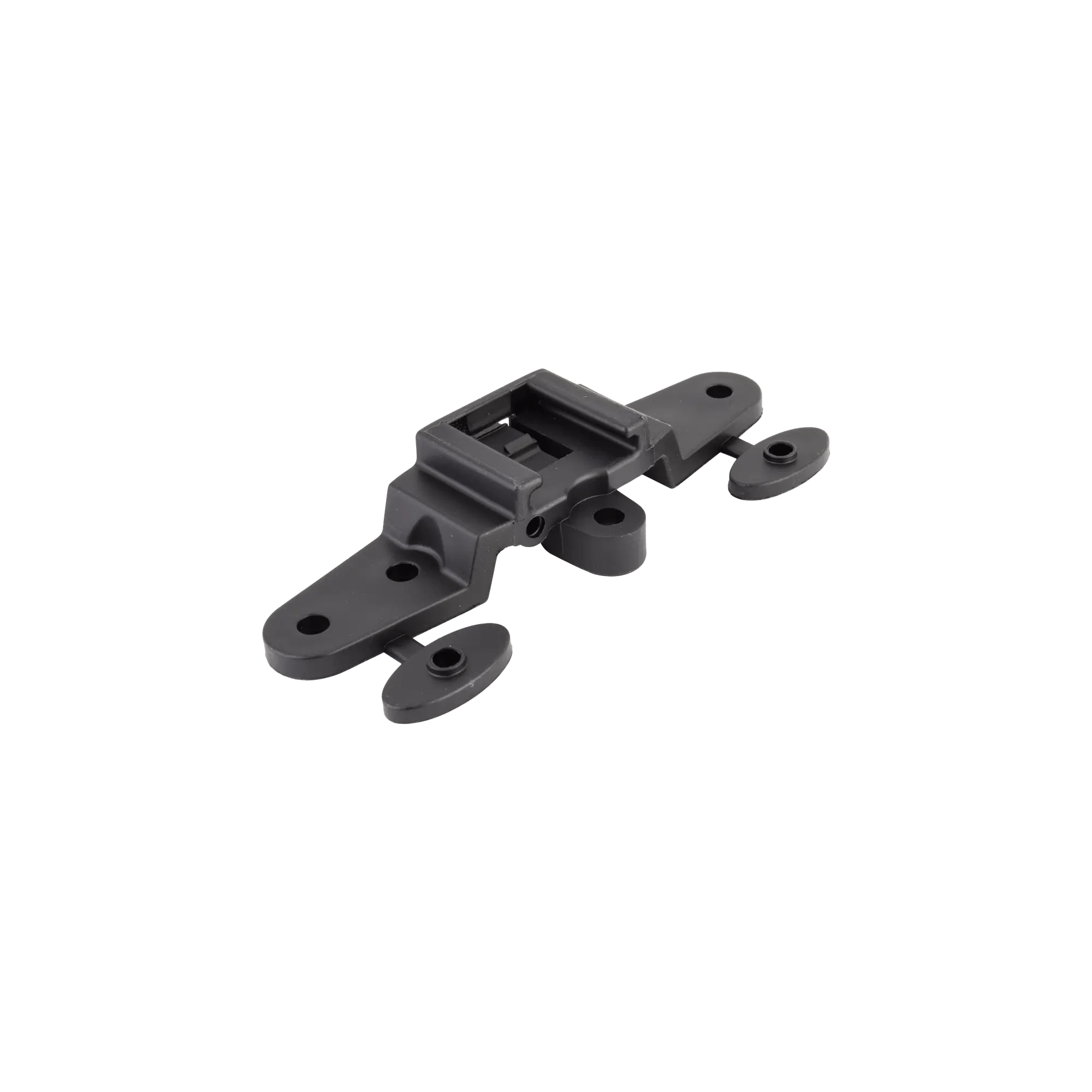 The CATEYE Rear Rack Bracket is a black plastic mount with a central rectangular slot and four oval attachment points, compatible with Snap System safety lights, shown on a plain green background.