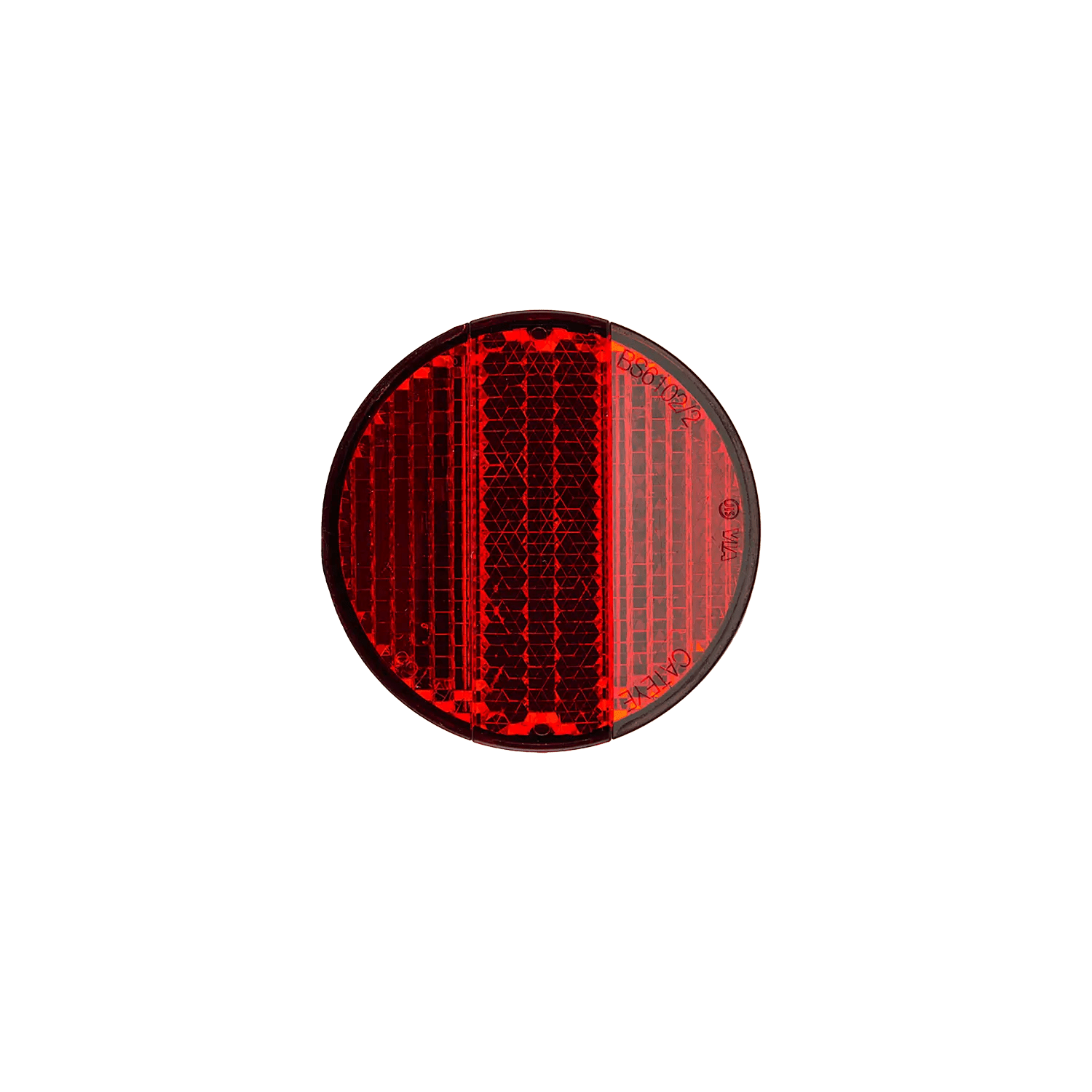 A round red CATEYE RR-165 Reflector with a textured surface, shown front-facing on a green background, improves nighttime visibility.