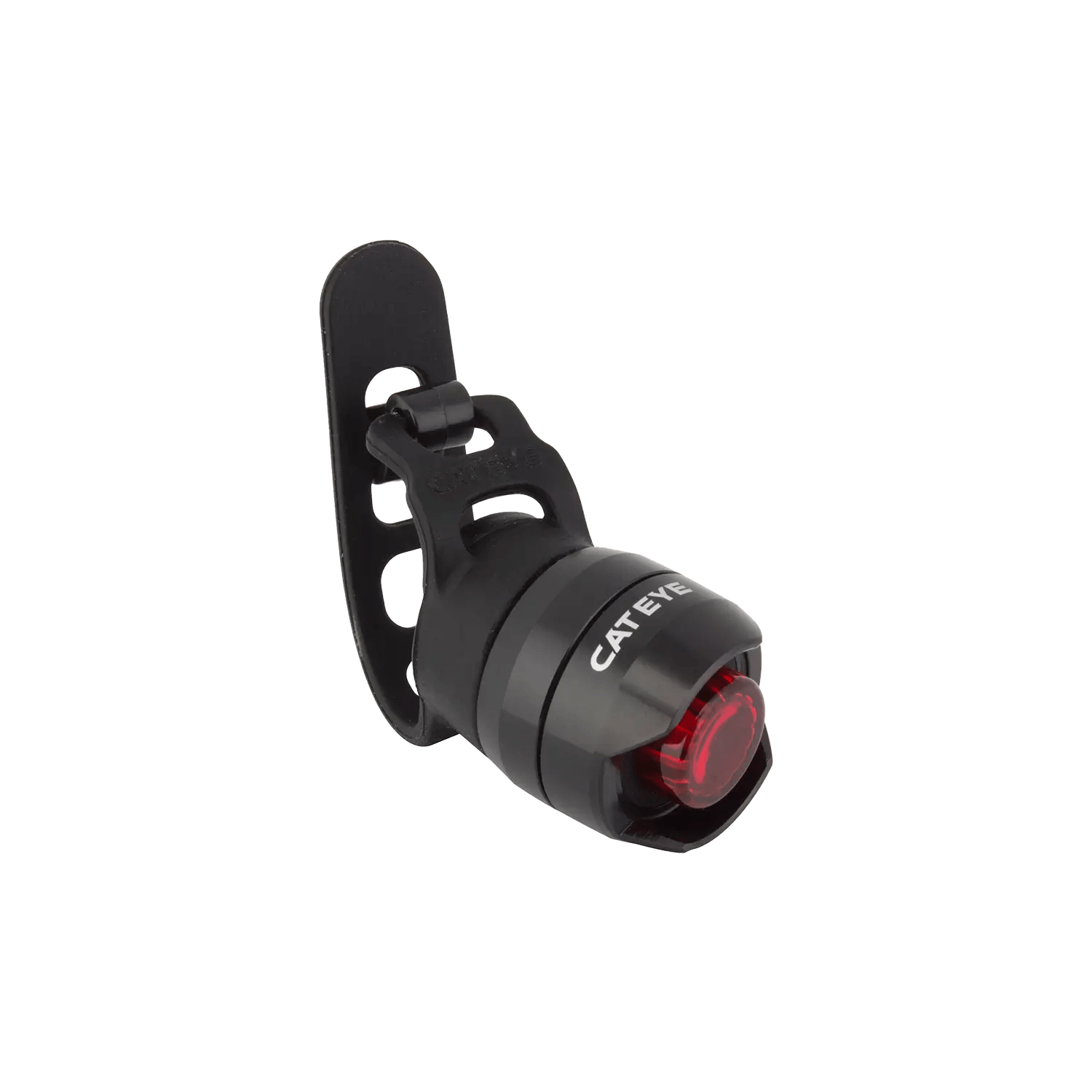 The CATEYE ORB is a small black bicycle tail light with a red lens and flexible rubber strap, offering multiple lighting modes. Shown on a plain white background.