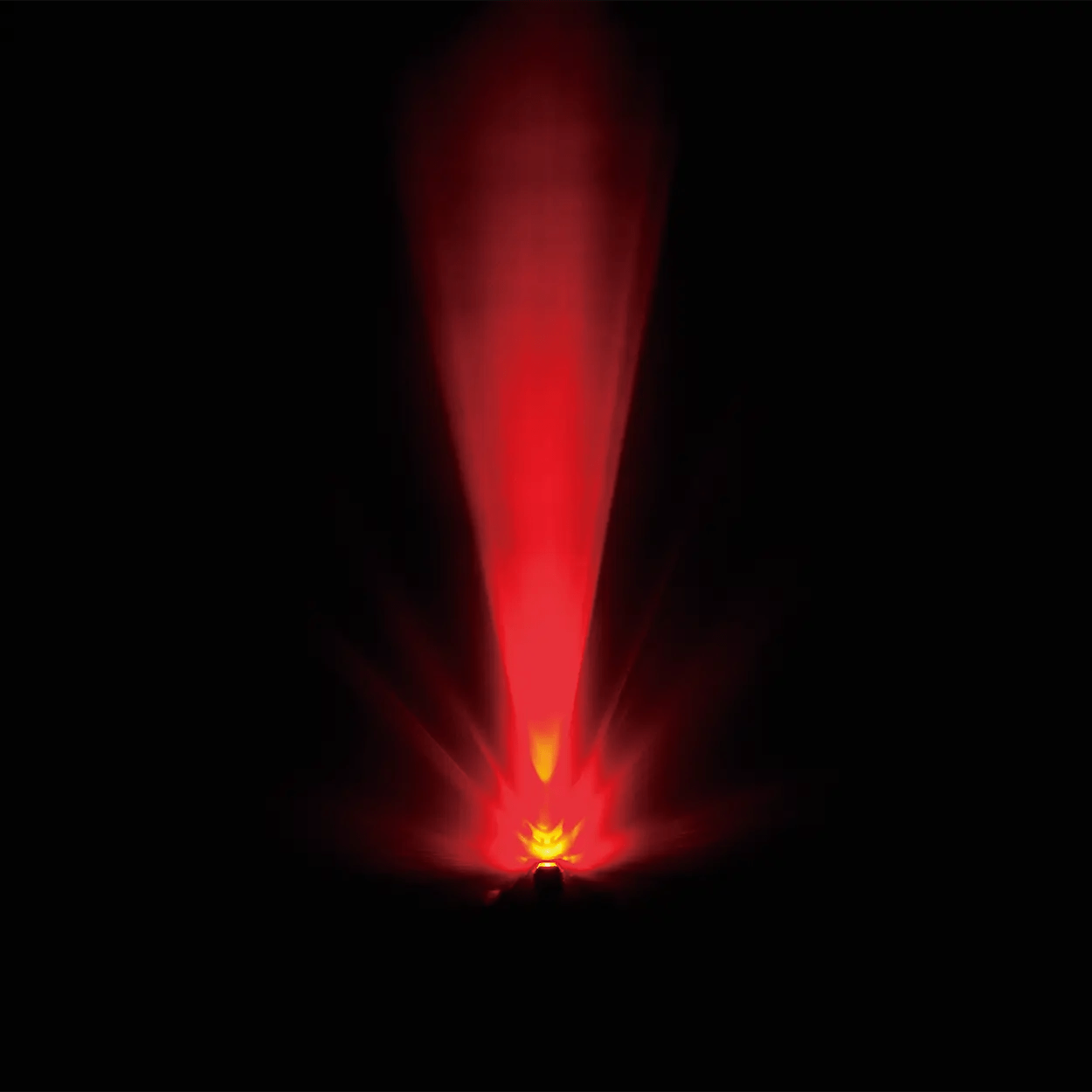 The CATEYE ORB features a glowing yellow lotus at the bottom center, emitting vibrant red beams that fan outward against a black background, creating advanced safety light effects.
