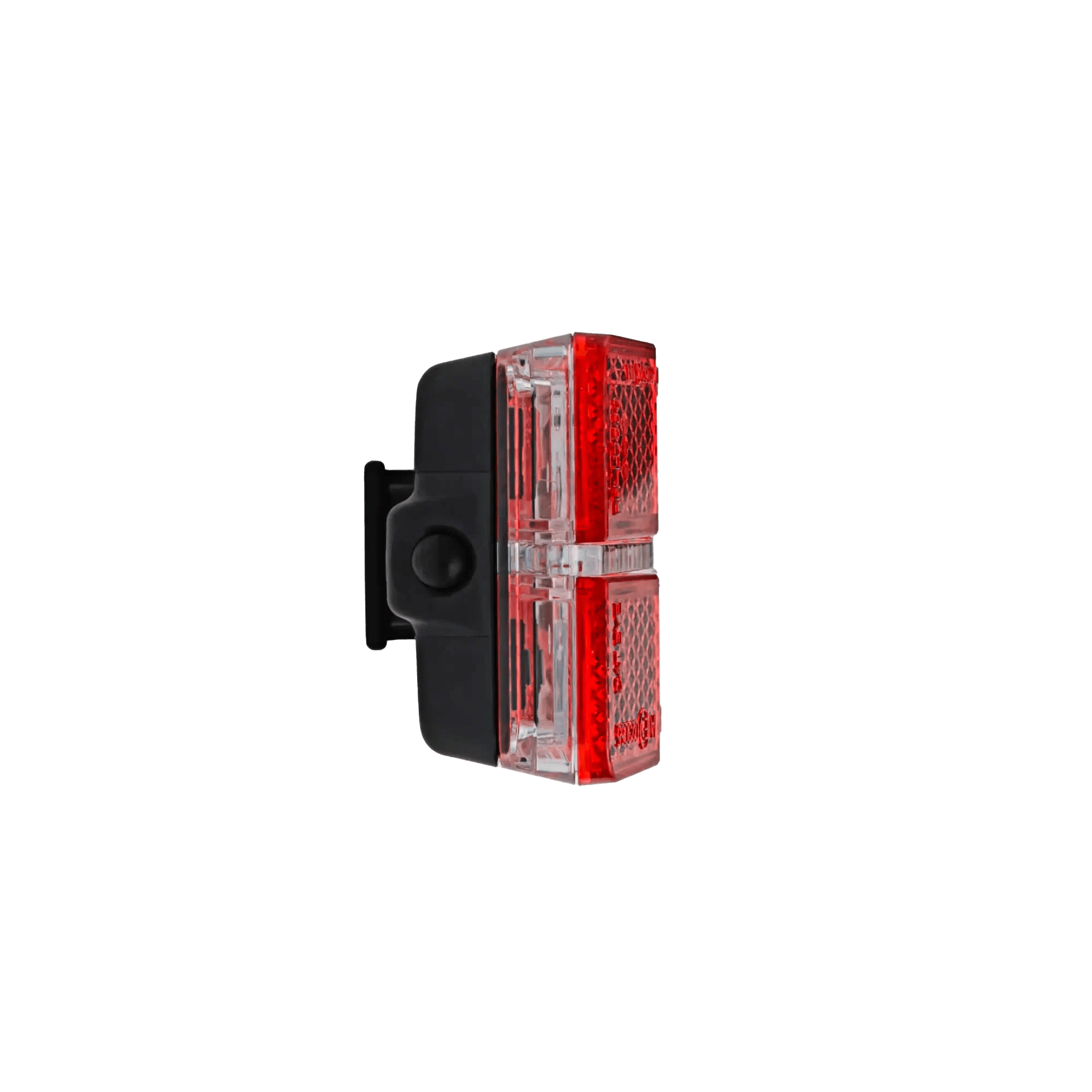 The CATEYE Reflex Auto rectangular LED tail light features two red OptiCube™ lenses and a black mounting bracket, displayed on a green background.