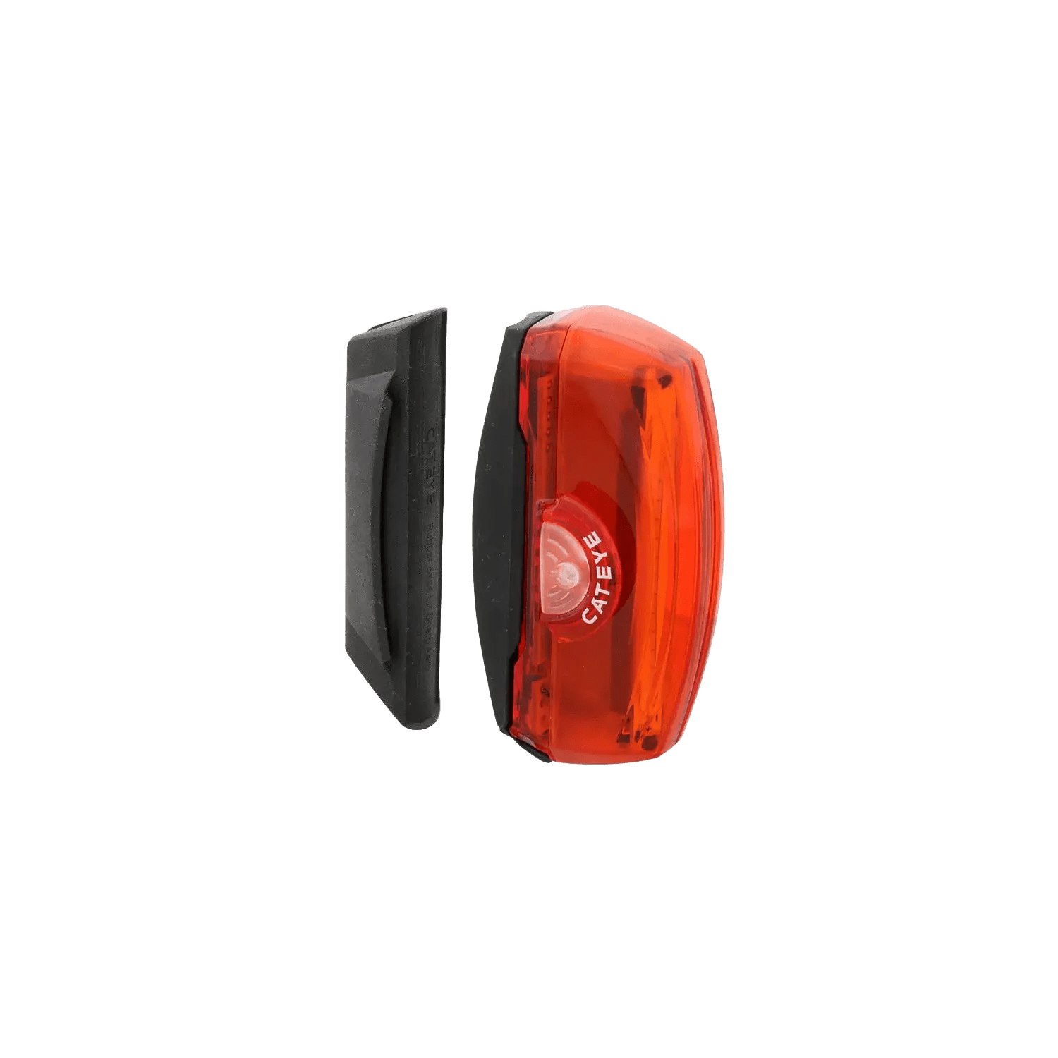 A CATEYE Sharp Aero Rubber Base for Rapid X2/X3 is shown from the side and back, featuring a compact design for aero style seatposts and a secure mounting system, isolated on a transparent background.