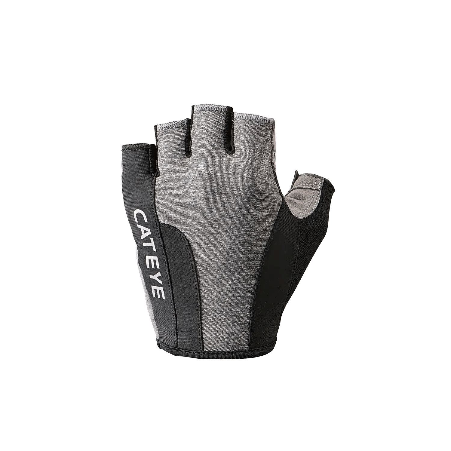 The CATEYE Classic Reflective Cycling Gloves (SF-Large) are gray and black fingerless gloves with a synthetic leather palm for grip, shown upright on a transparent background.