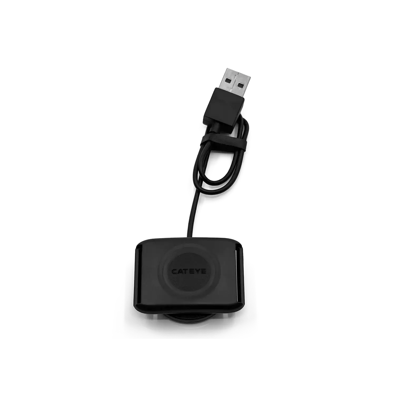 The CATEYE OHR-31 Optical Heart Rate Sensor in black is shown on a white background, with a short USB cable neatly coiled beside the device.