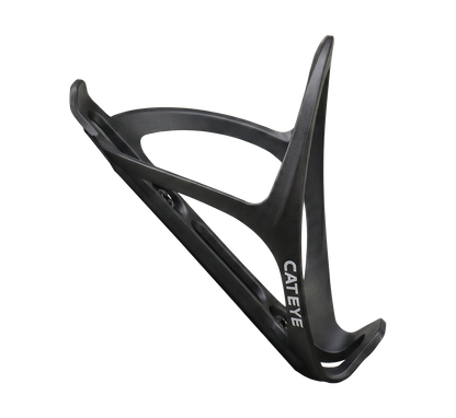 The CATEYE BC-400 Bottle Cage in black features a sleek, minimalist design and lightweight build, displayed against a plain white background.